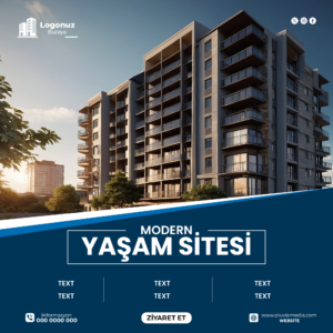Emlak ve Mülk için düzenlenebilir afiş şablonu ve sosyal medya tasarımı.